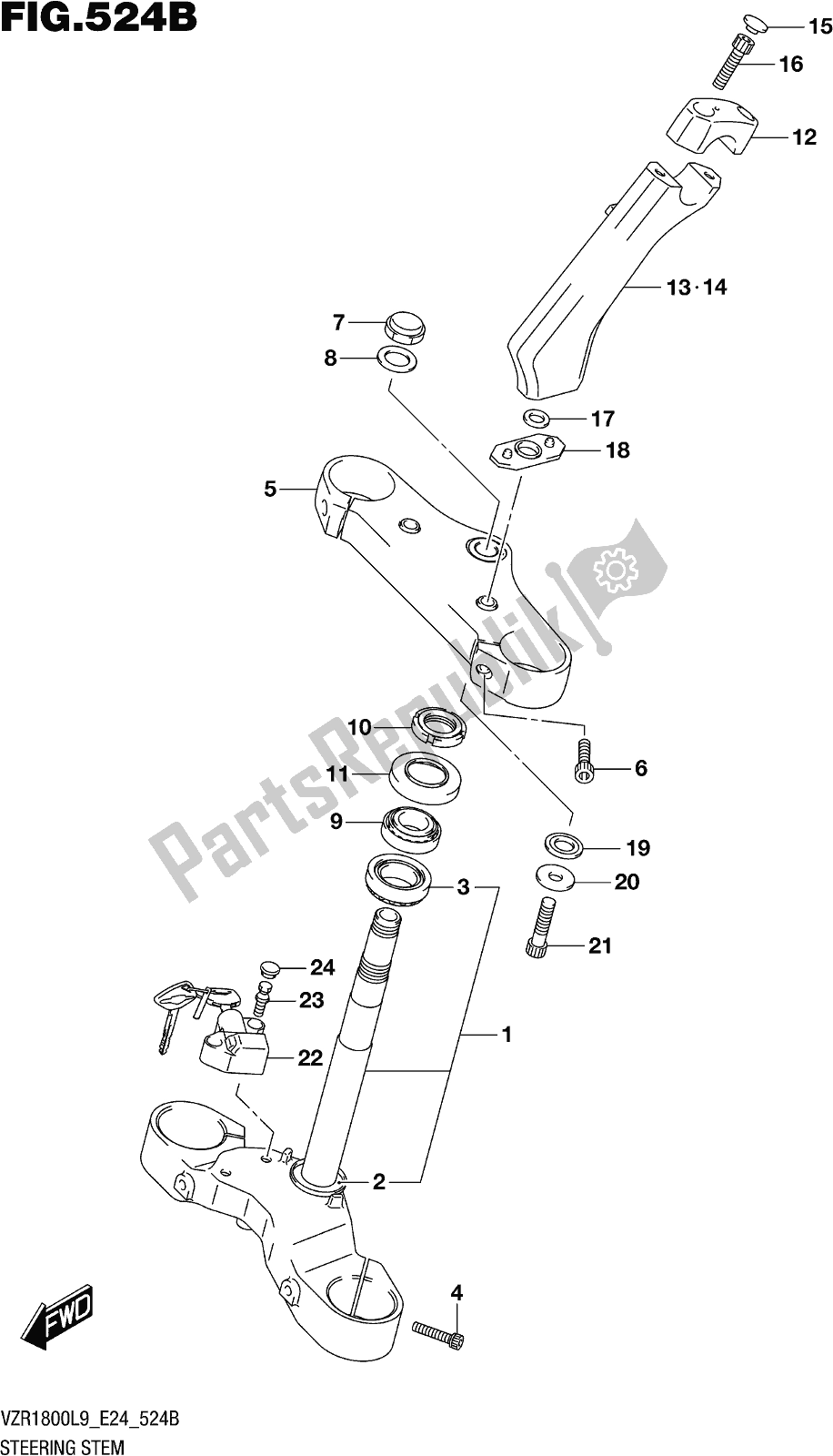 All parts for the Fig. 524b Steering Stem (vzr1800bzl9 E24) of the Suzuki VZR 1800 BZ 2019