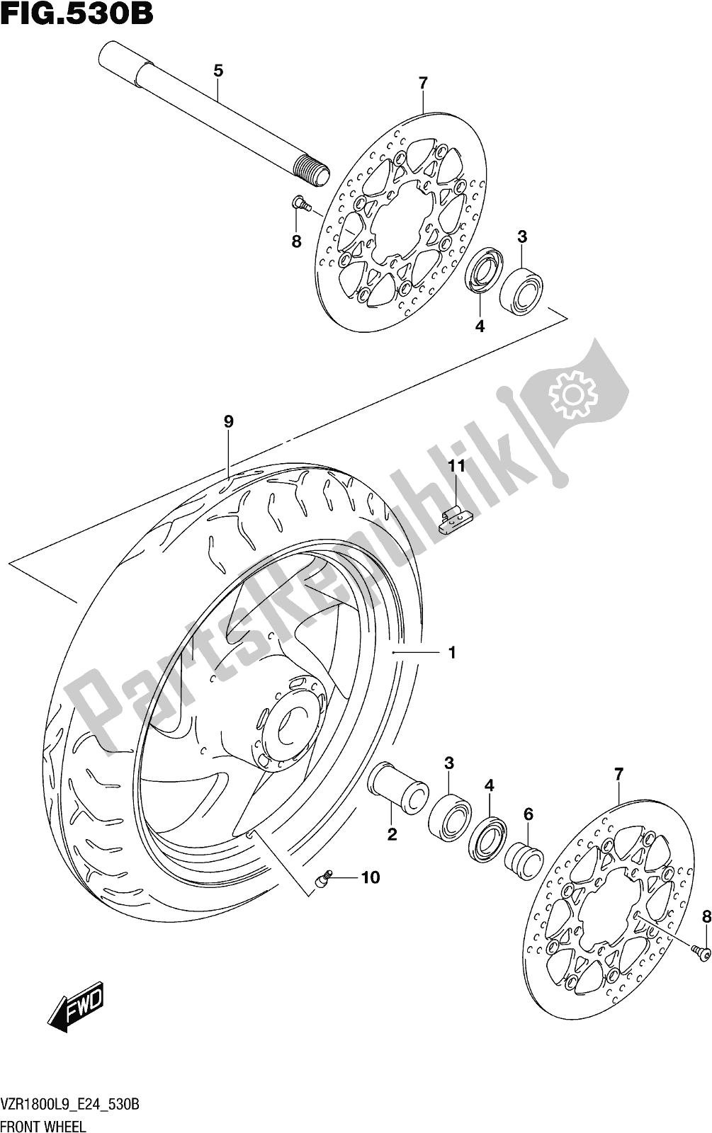 All parts for the Fig. 530b Front Wheel (vzr1800bzl9 E24) of the Suzuki VZR 1800 BZ 2019