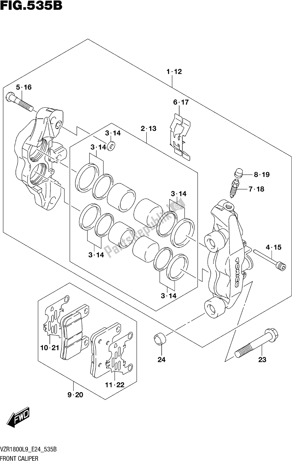 Tutte le parti per il Fig. 535b Front Caliper (vzr1800bzl9 E24) del Suzuki VZR 1800 BZ 2019