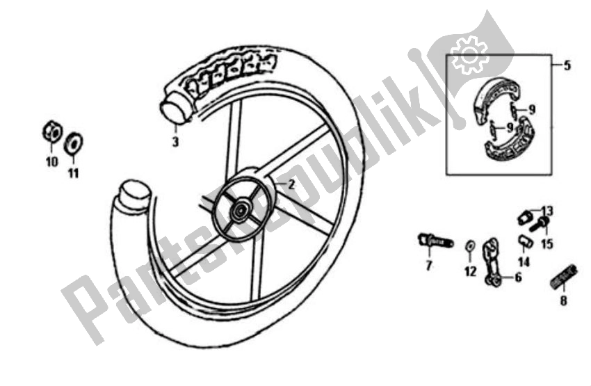 All parts for the Rear Wheel of the SYM Fiddle II NEW Engine 50 2000 - 2010