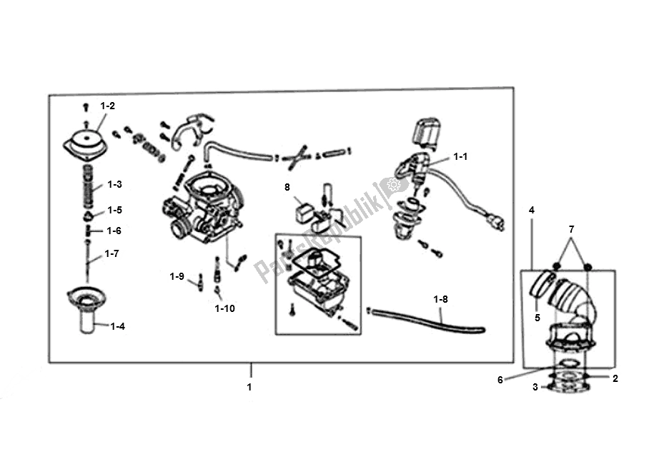 All parts for the Carburettor of the SYM JET 4 50 SYM 2000 - 2010