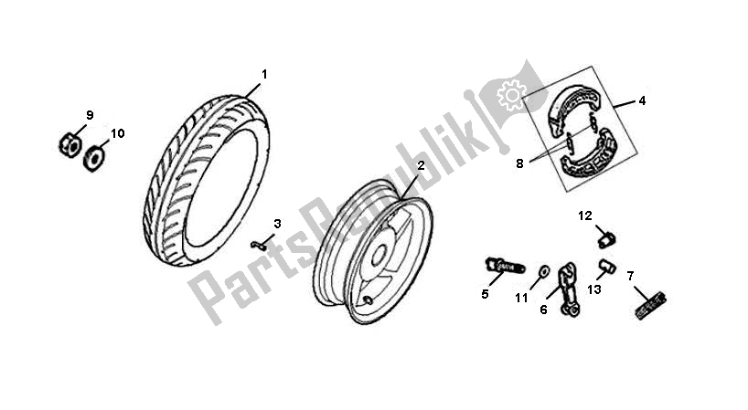 All parts for the Rear Wheel of the SYM JET 4 50 SYM 2000 - 2010