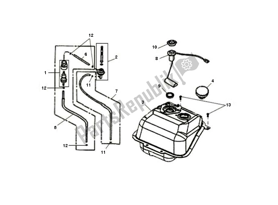 All parts for the Fuel Tank of the SYM JET 4 50 SYM 2000 - 2010