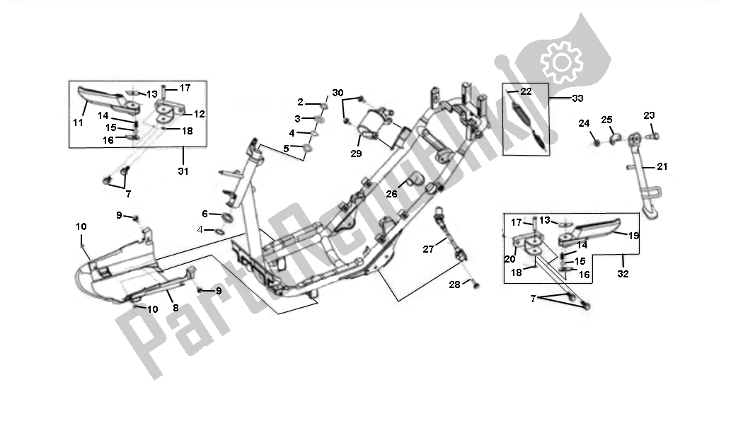All parts for the Frame of the SYM JET Sport X 50 SYM 2000 - 2010