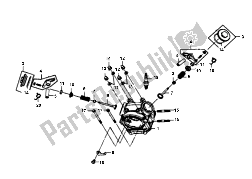 All parts for the Cylinder Head of the SYM Orbit II 50 AE 05W1 6 K9 L5 2000 - 2010