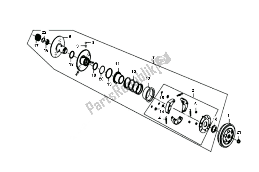 Alle onderdelen voor de Koppeling van de SYM Orbit II 50 AE 05W1 6 K9 L5 2000 - 2010