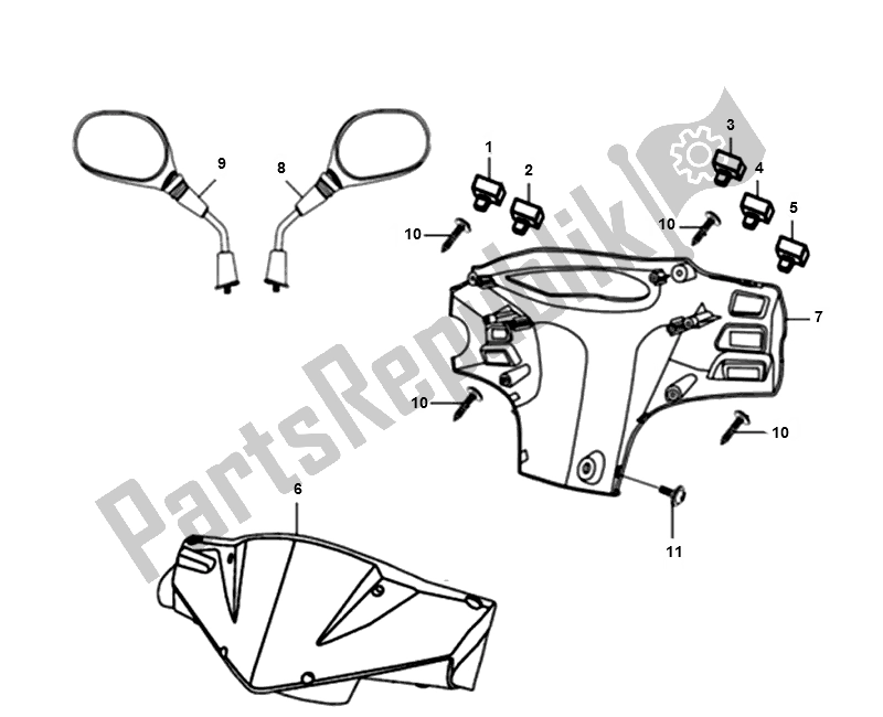 Toutes les pièces pour le Koplampkap-tellerbekleding-spiegels du SYM Orbit II 50 AE 05W1 6 K9 L5 2000 - 2010