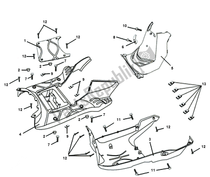 Toutes les pièces pour le Voetplaat - Onderspoilers du SYM Orbit II 50 AE 05W1 6 K9 L5 2000 - 2010