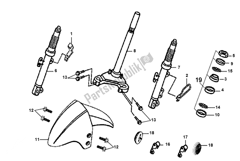 All parts for the Front Fork of the SYM Orbit II 50 AE 05W1 6 K9 L5 2000 - 2010