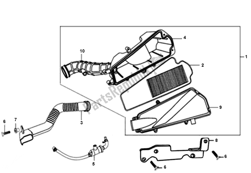 All parts for the Air Cleaner of the SYM Orbit II 50 AE 05W1 6 K9 L5 2000 - 2010