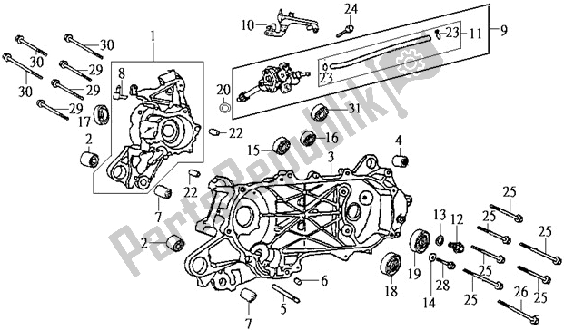 All parts for the E09 - Crank Case of the SYM BS 05 W-8 058 0