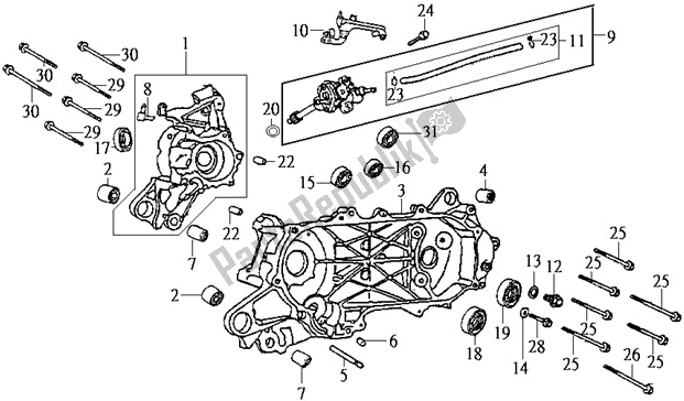 All parts for the E09 - Crank Shaft of the SYM JD 05W1-8 0518 0