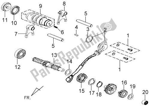 Tutte le parti per il E08 - Shift Drum Comp Main Shaft del SYM Symba 0