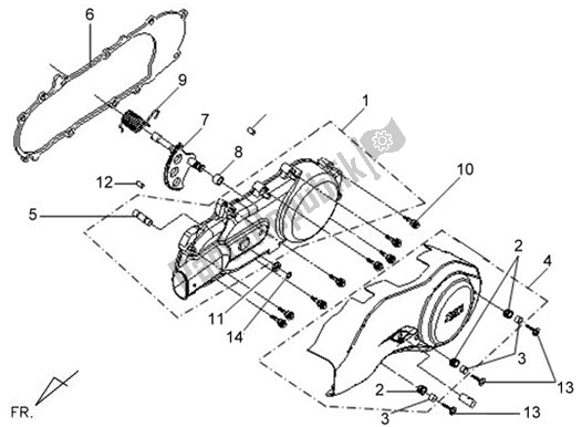 Alle onderdelen voor de E09 - L. Crank Case Cover van de SYM VS 150 0