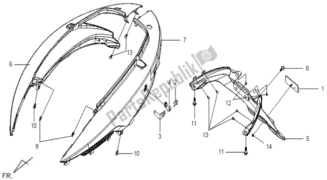 Alle onderdelen voor de F08 - Body Cover. Rr. Fender van de SYM VS 150 0