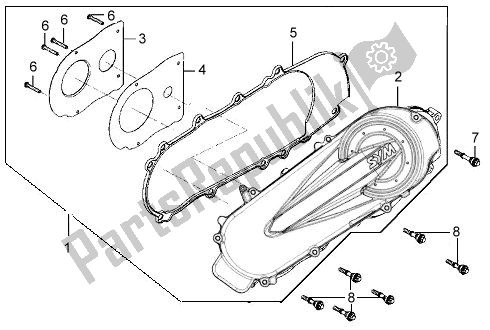 All parts for the E08 - L. Crank Case Cover of the SYM X&# 039 ;PRO 125 AE 12W4-EU 039125124 0