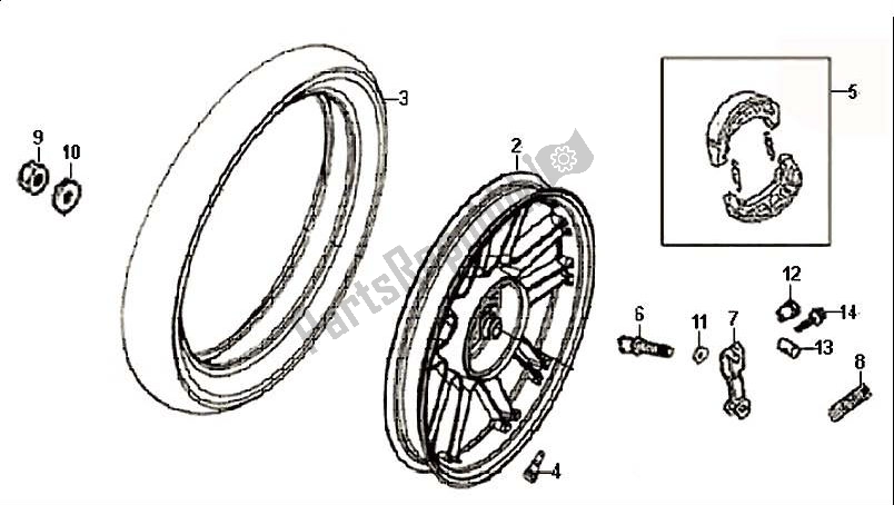 All parts for the Rear Wheel of the SYM Symphony 50 2000 - 2010