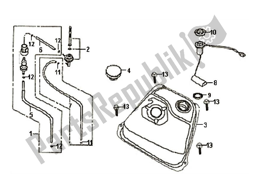 All parts for the Fuel Tank of the SYM Symphony 50 2000 - 2010