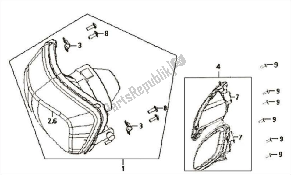 All parts for the Headlight of the SYM Symphony 50 2000 - 2010