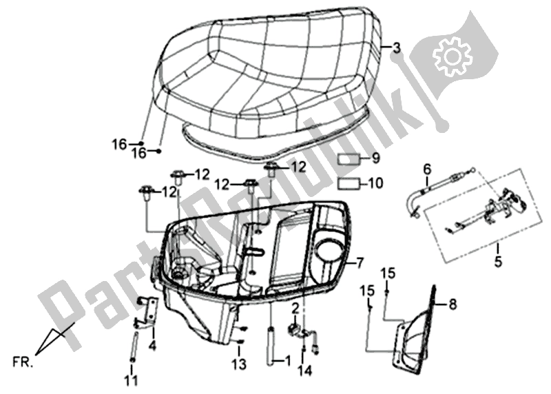 All parts for the Buddtseat - Helmbak - Drager of the SYM X PRO 50 AE 05W5 NL L4 2000 - 2010