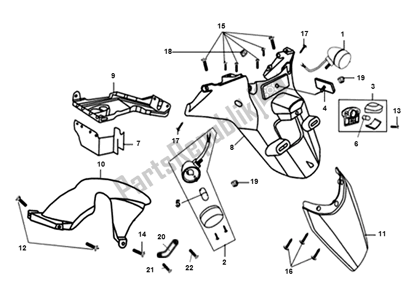 All parts for the Rear Fender of the SYM X PRO 50 AE 05W5 NL L4 2000 - 2010