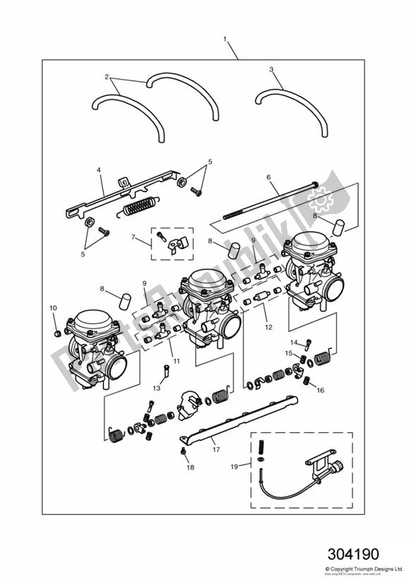 All parts for the Carburator Keihin From Vin 055616 - T400 of the Triumph Tiger T 400 Carbs 885 1993 - 1998