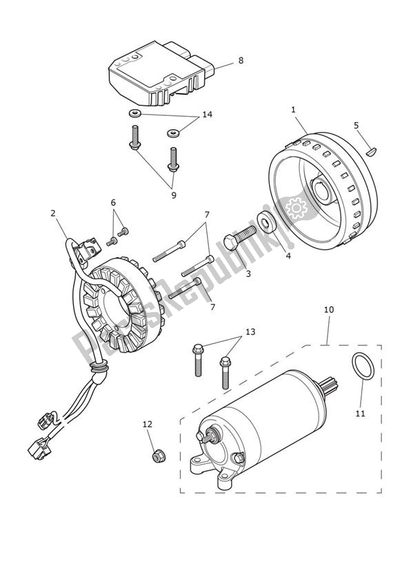 All parts for the Starter Generator of the Triumph Speedmaster 1200 From AC 1201 2022 - 2024