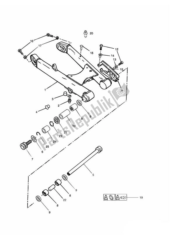 All parts for the Swingarm From Vin101854 of the Triumph Adventurer From VIN 71699 885 1999 - 2001