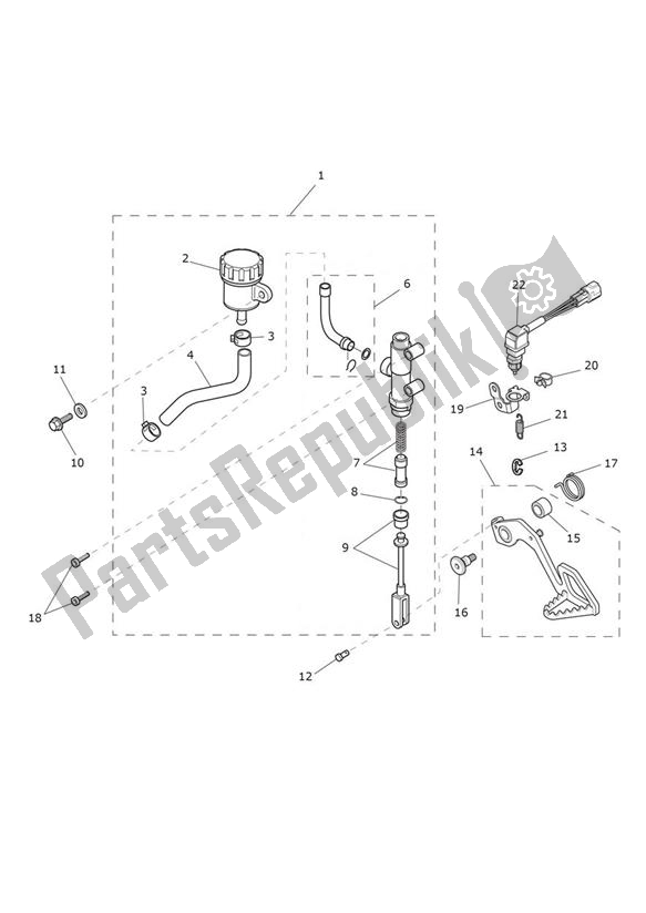 All parts for the Master Cylinder Assy Rear of the Triumph Tiger XCA UP TO VIN 855531 1215 2015 - 2017