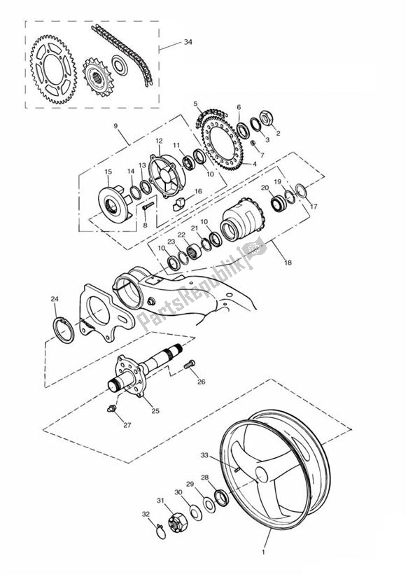 Toutes les pièces pour le Roue Arrière du Triumph Speed Triple 955I From VIN 141872 2002 - 2004