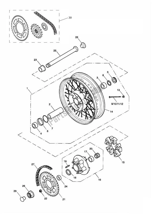 All parts for the Rear Wheel Up To Vin 281465-f2 & Up To 279278-f4 of the Triumph America Carburator 790 2001 - 2007