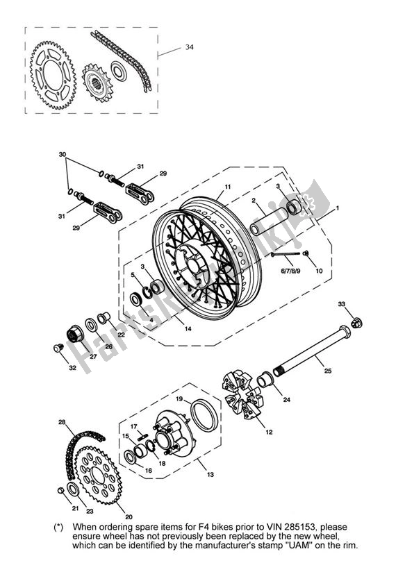 Alle onderdelen voor de Achterwiel van de Triumph Scrambler Carburator UP TO 2007 865 2006 - 2008