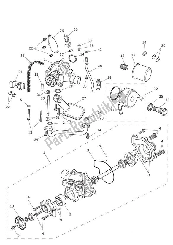 All parts for the Oilpump Lubrication of the Triumph Tiger XCA UP TO VIN 855531 1215 2015 - 2017