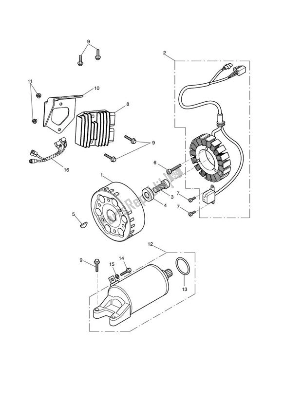 All parts for the Starter Generator of the Triumph Street Triple UP TO VIN 560476 675 2007 - 2012
