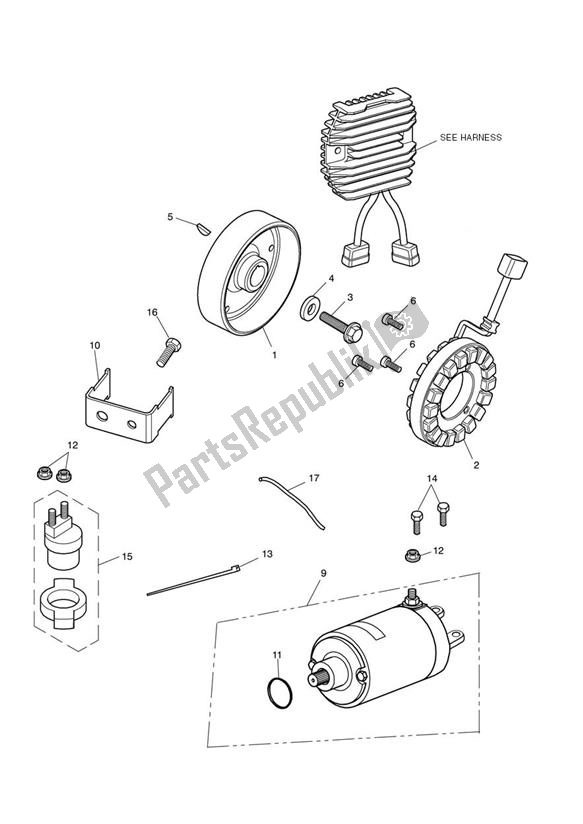 Wszystkie części do Starter Generator Triumph Speed Triple R From VIN 735437 1050 2016 - 2018