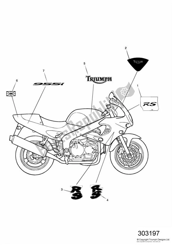 All parts for the Decal of the Triumph Sprint RS 955 UP TO VIN 139276 1999 - 2002