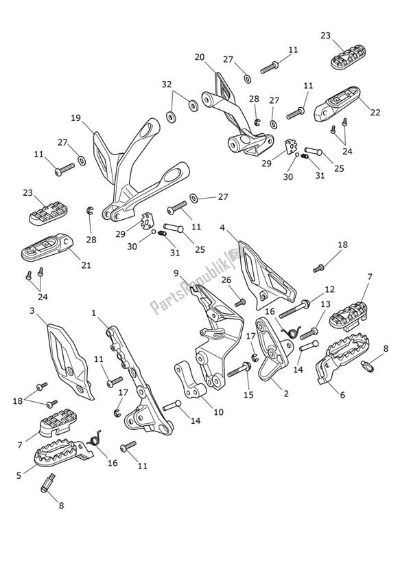 Tutte le parti per il Poggiapiedi del Triumph Tiger 1200 GT PRO 1215 2022 - 2024