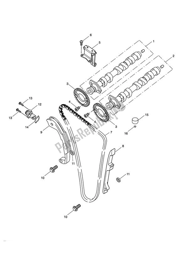 Alle onderdelen voor de Camshafts van de Triumph Speed Triple 1050 From VIN 461332 2005 - 2010