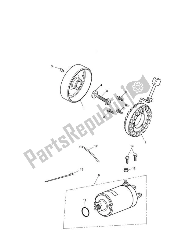 All parts for the Starter Generator of the Triumph Speed Triple R UP TO VIN 735436 1050 2012 - 2016