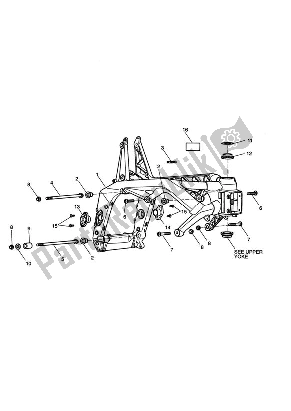 All parts for the Main Frame Assembly of the Triumph Daytona 675 UP TO VIN 381274 2006 - 2012