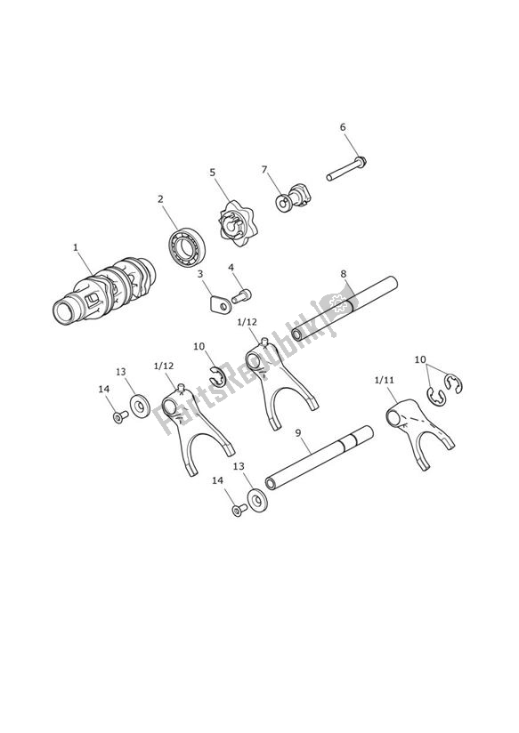 All parts for the Gear Selector Drum Gear Selector Forks - Explorer Xc of the Triumph Explorer XC 1215 2012 - 2016