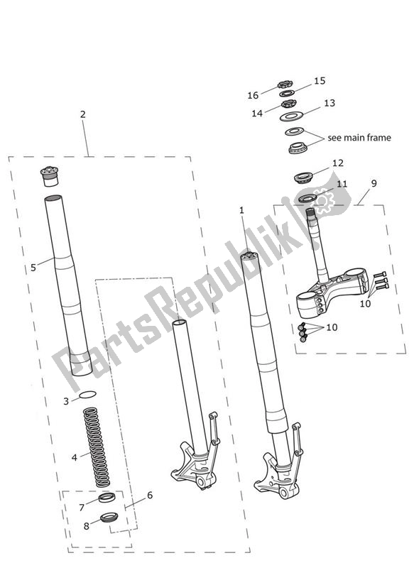 All parts for the Front Suspension of the Triumph Speed Triple R UP TO VIN 735436 1050 2012 - 2016