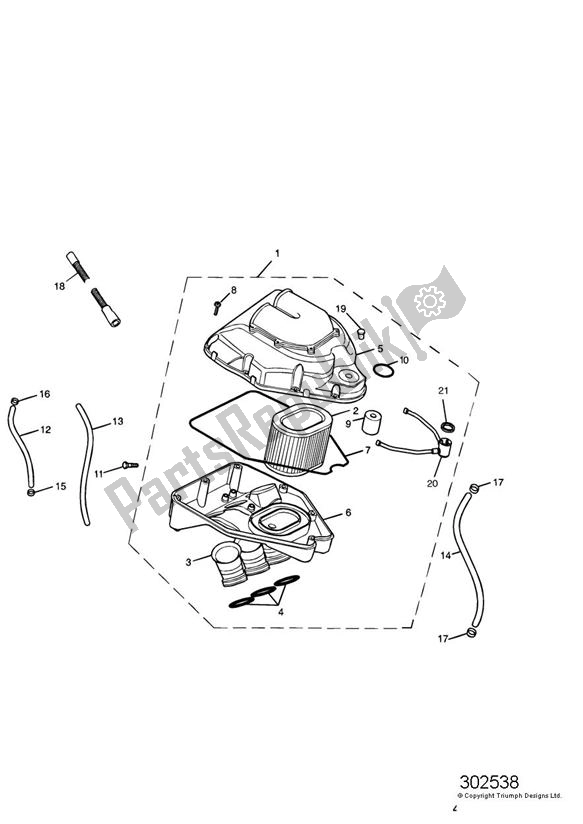 Alle onderdelen voor de Airbox (airfilter) van de Triumph Speed Triple 955I From VIN 141872 2002 - 2004