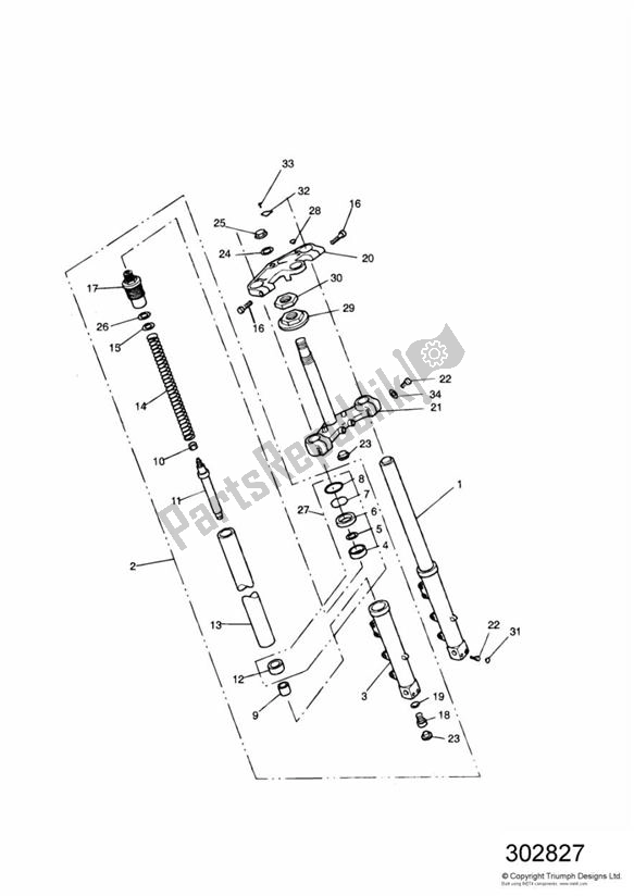 All parts for the Front Suspension 900ccm of the Triumph Speed Triple Carburator 885 1994 - 1997