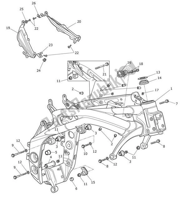 Alle onderdelen voor de Main Frame Assembly van de Triumph Speed Triple RS From VIN 867601 1050 2018 - 2020