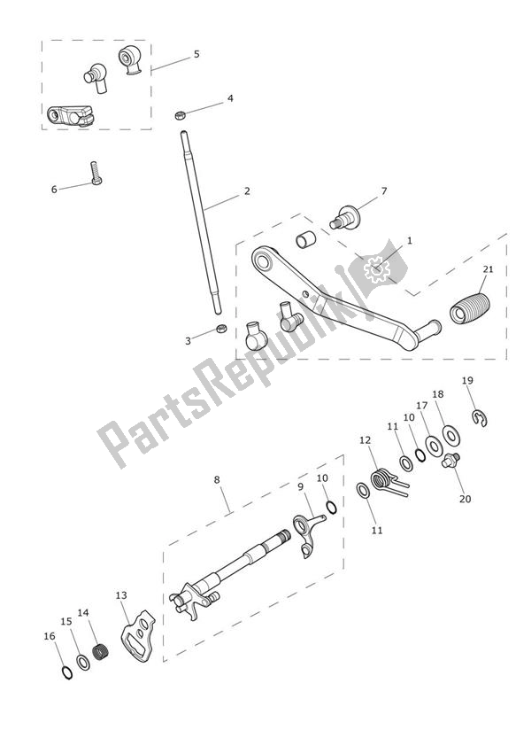 Todas as partes de Gear Selection Shaft do Triumph Tiger XCA UP TO VIN 855531 1215 2015 - 2017