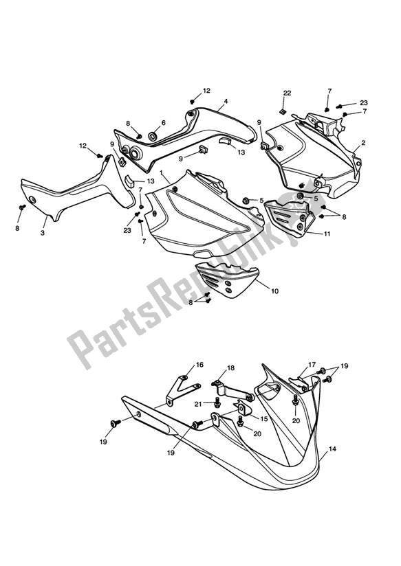 Tutte le parti per il Fairings Laterally Up To Vin483575 del Triumph Tiger 1050 & SE 2007 - 2013