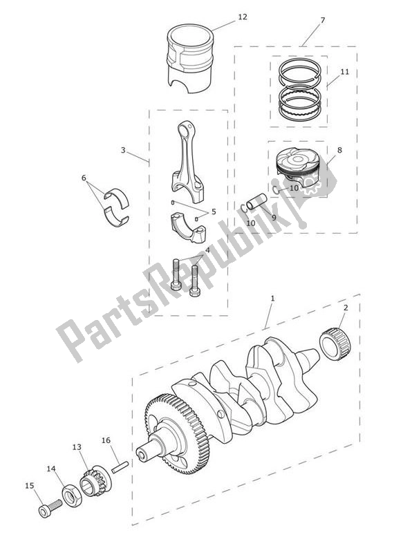 All parts for the Crank Shaft Connecting Rod Piston of the Triumph Tiger XR From VIN 855532 1215 2018 - 2020