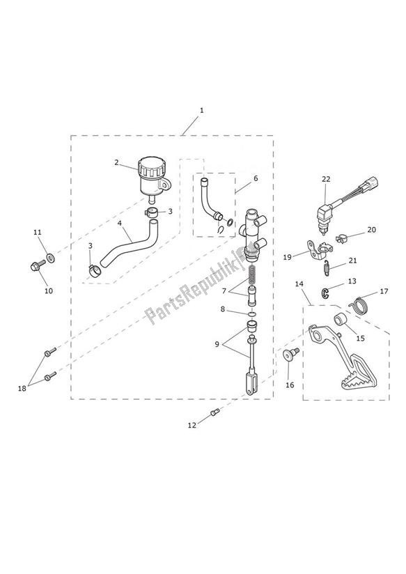 Toutes les pièces pour le Master Cylinder Assy Rear du Triumph Tiger XC UP TO VIN 855531 1215 2015 - 2017