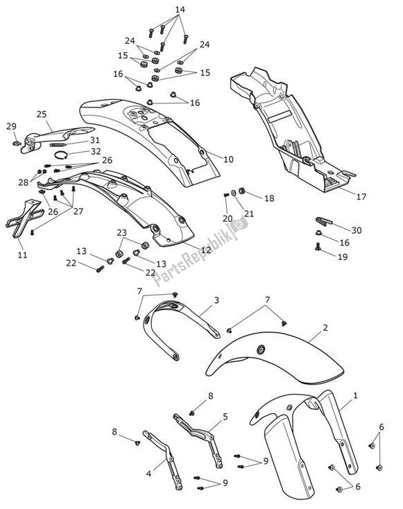 All parts for the Mudguard of the Triumph Scrambler 1200 XC UP TO AE 9097 2019 - 2020